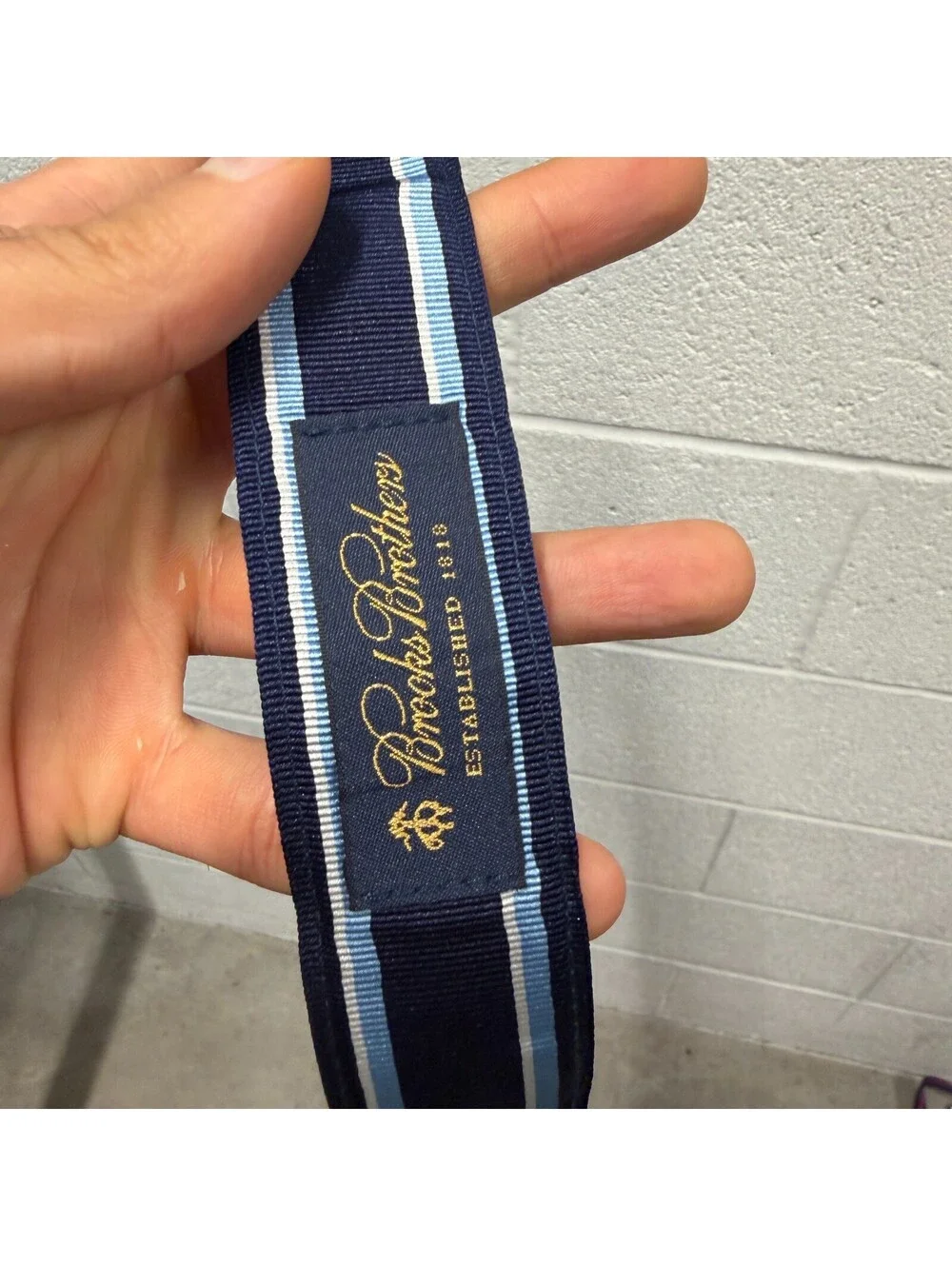 Brooks Brothers Ribbon Belt Mens L Blue White Navy Repp Stripe Grosgrain Casual